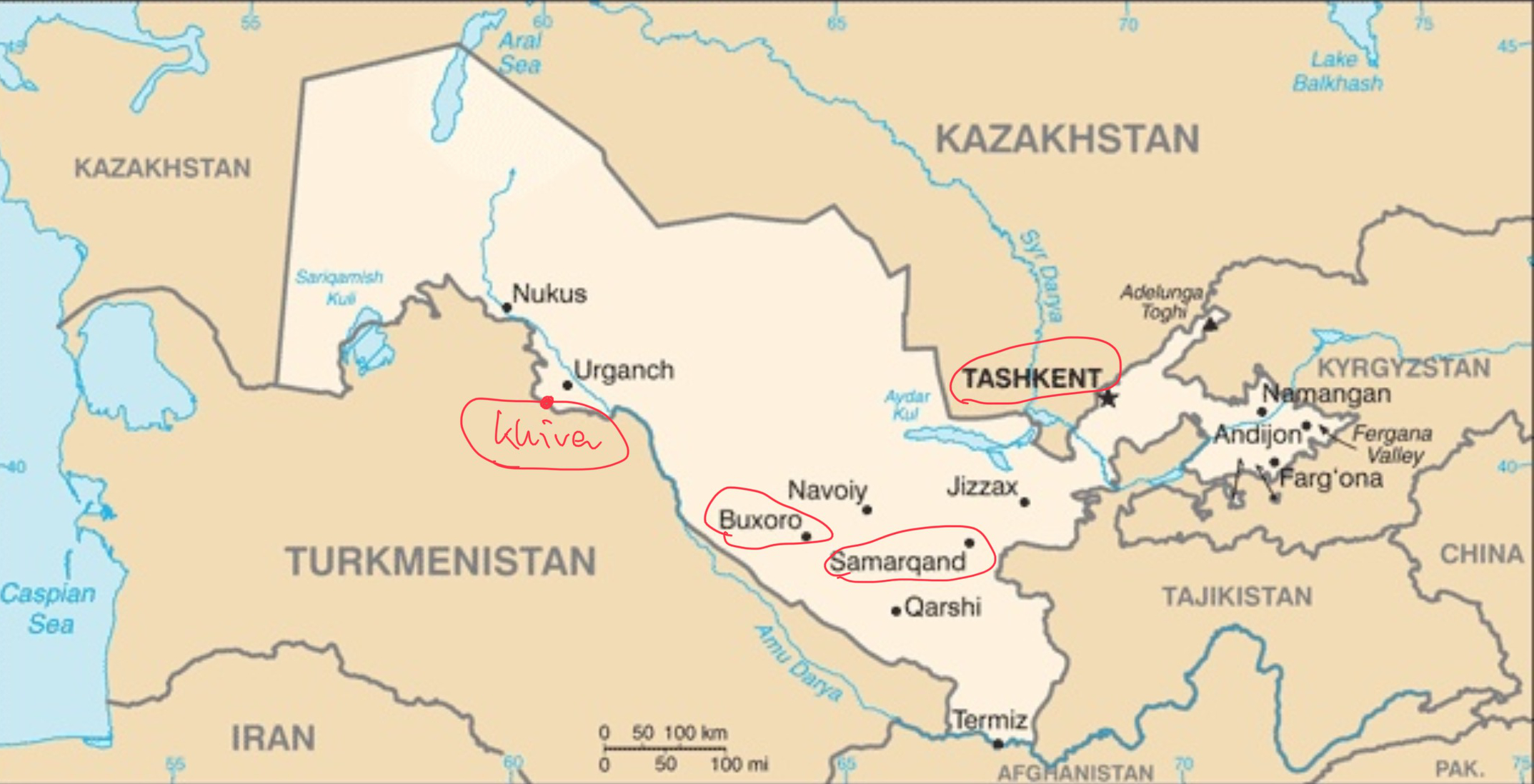 Reiseroute Usbekistan